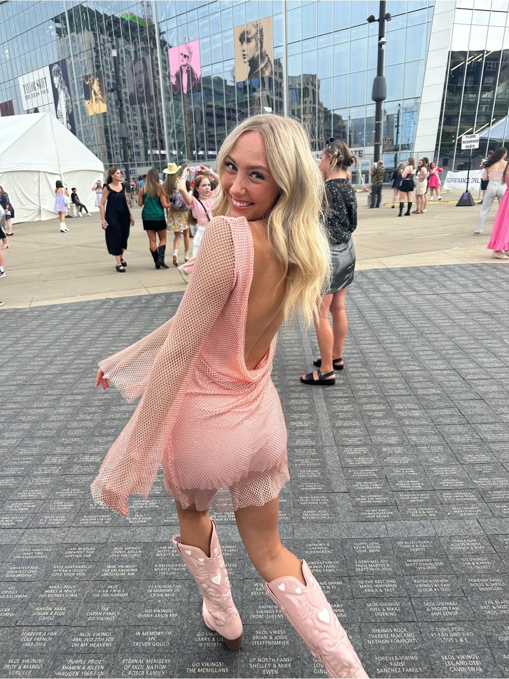 Meshki Rose Pink Sequin Mesh Long-Sleeve Dress